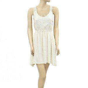 Element Floral Embroidered Mini Dress Ivory Crochet Mesh Sleeveless M